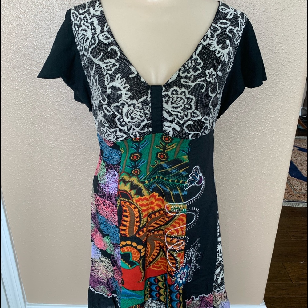 “LV Collection” Black multi colored dress - medium